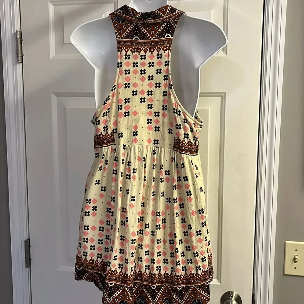 Free People Sleeveless Collared Boho Flowy Key Hole Tank V-Neck Tunic- Medium